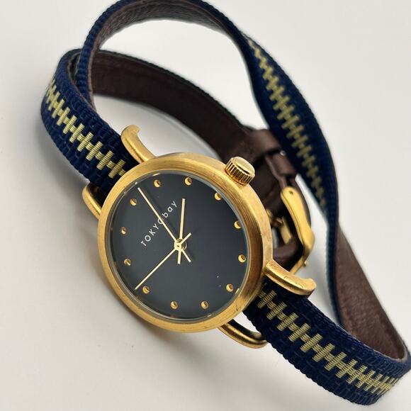 Tokyo Bay Gold Tone Blue Dial St. Steel 28mm Women’s Watch Working New Battery - Picture 4 of 8